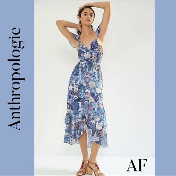 ANTHROPOLOGIE BY HUTCH FLORAL RUFFLED MIDI DRESS SIZE 16W NWT - Picture 1 of 9